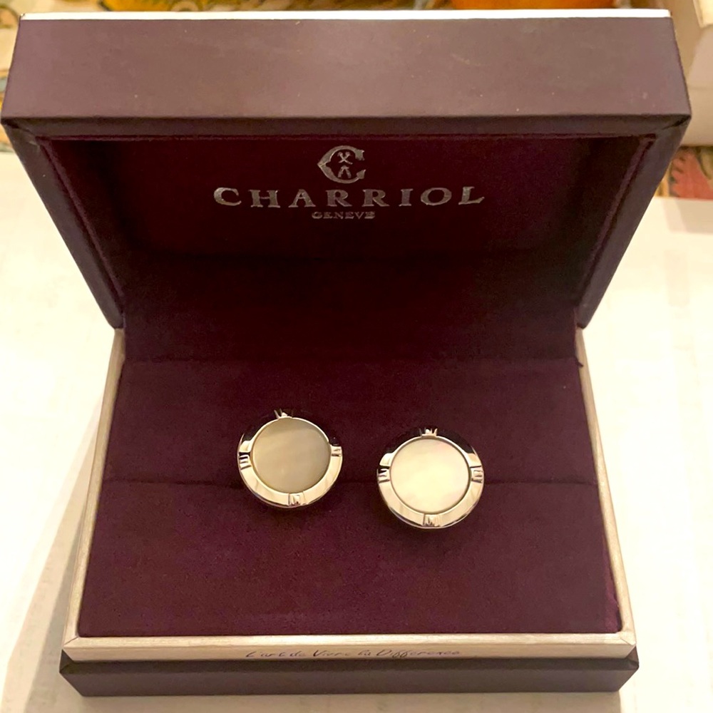 Charriol Rhodium Brass Mother of Pearl Cuff Links